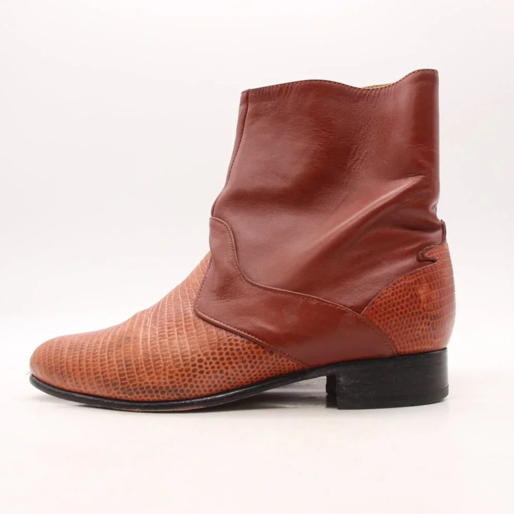 El Besserro Comfort Women's Mex 25.5 Western Ankle Boots Genuine Brown Leather - Picture 4 of 9
